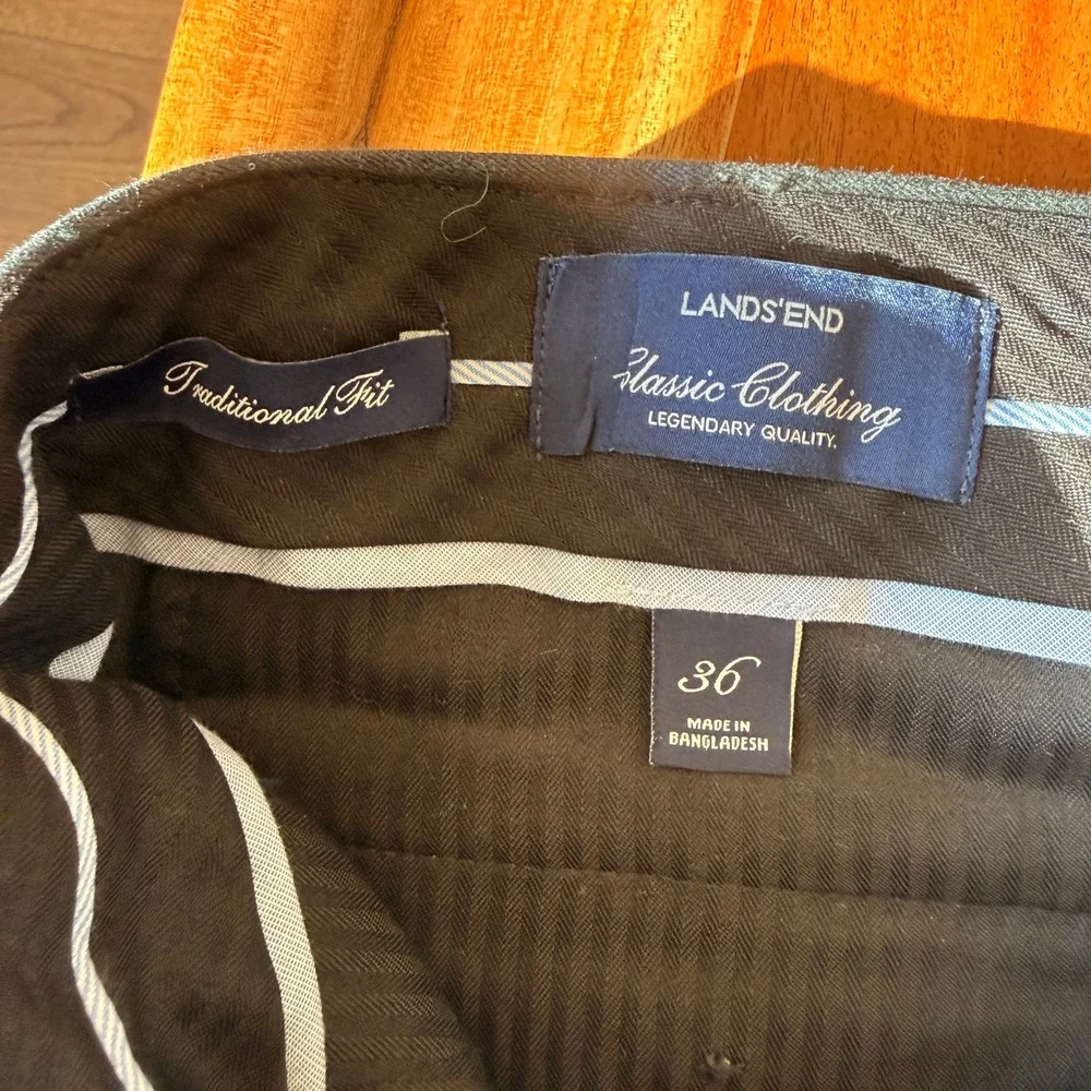 Lands End Men's Charcoal Gray Cotton Dress Pants Size 36